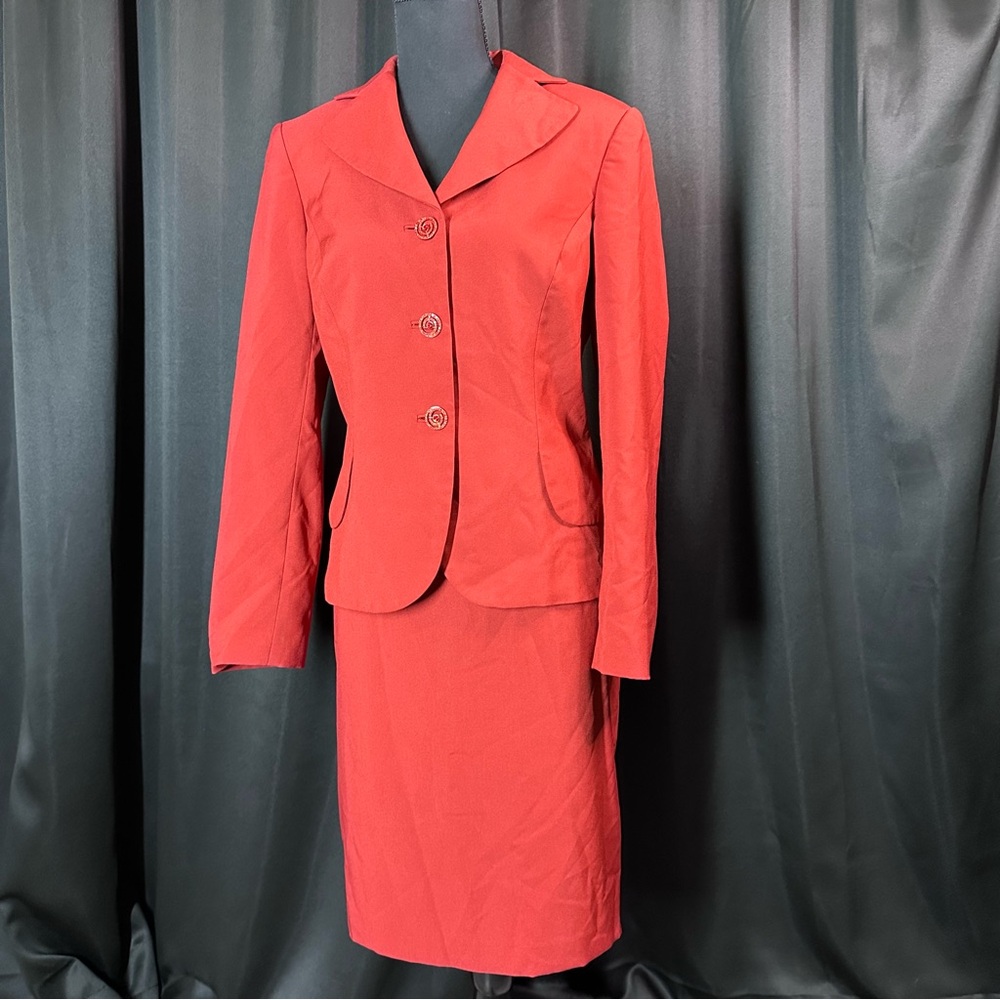 EMILY 90s Y2K Rust Red Skirt Set 2 Piece SZ 8 Office Teacher Original Vintage‎